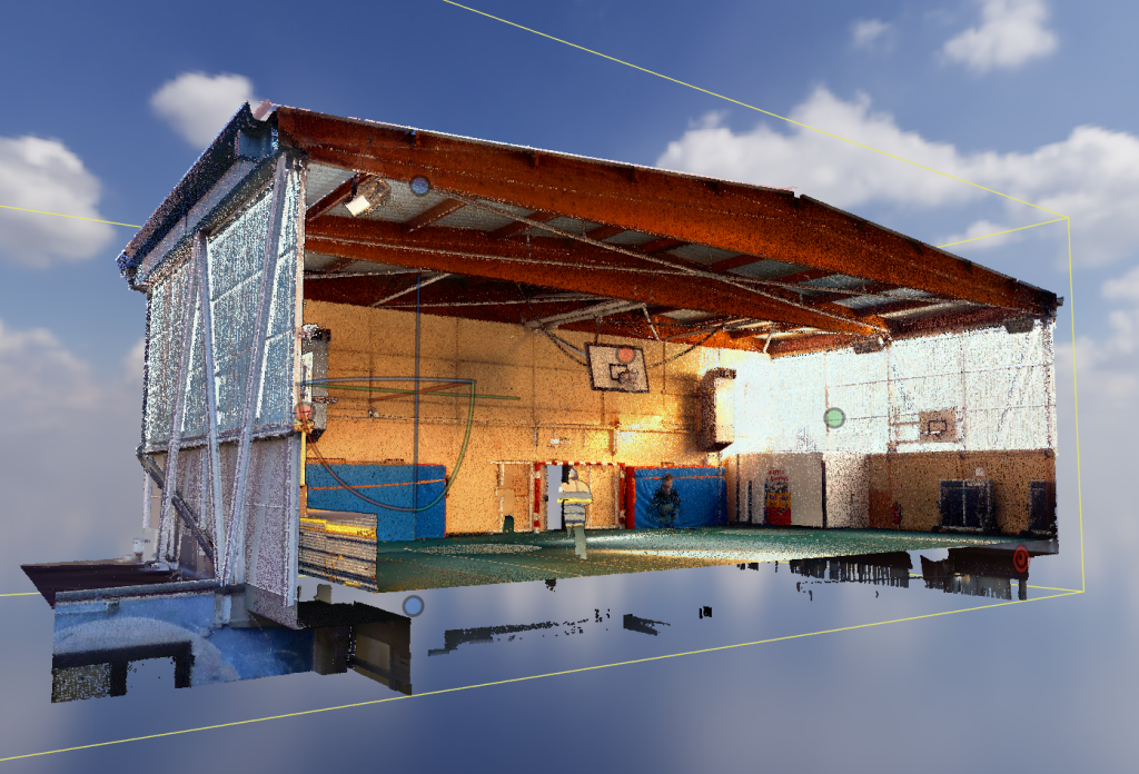 Nuage de points dense représentant l’intérieur du gymnase scanné